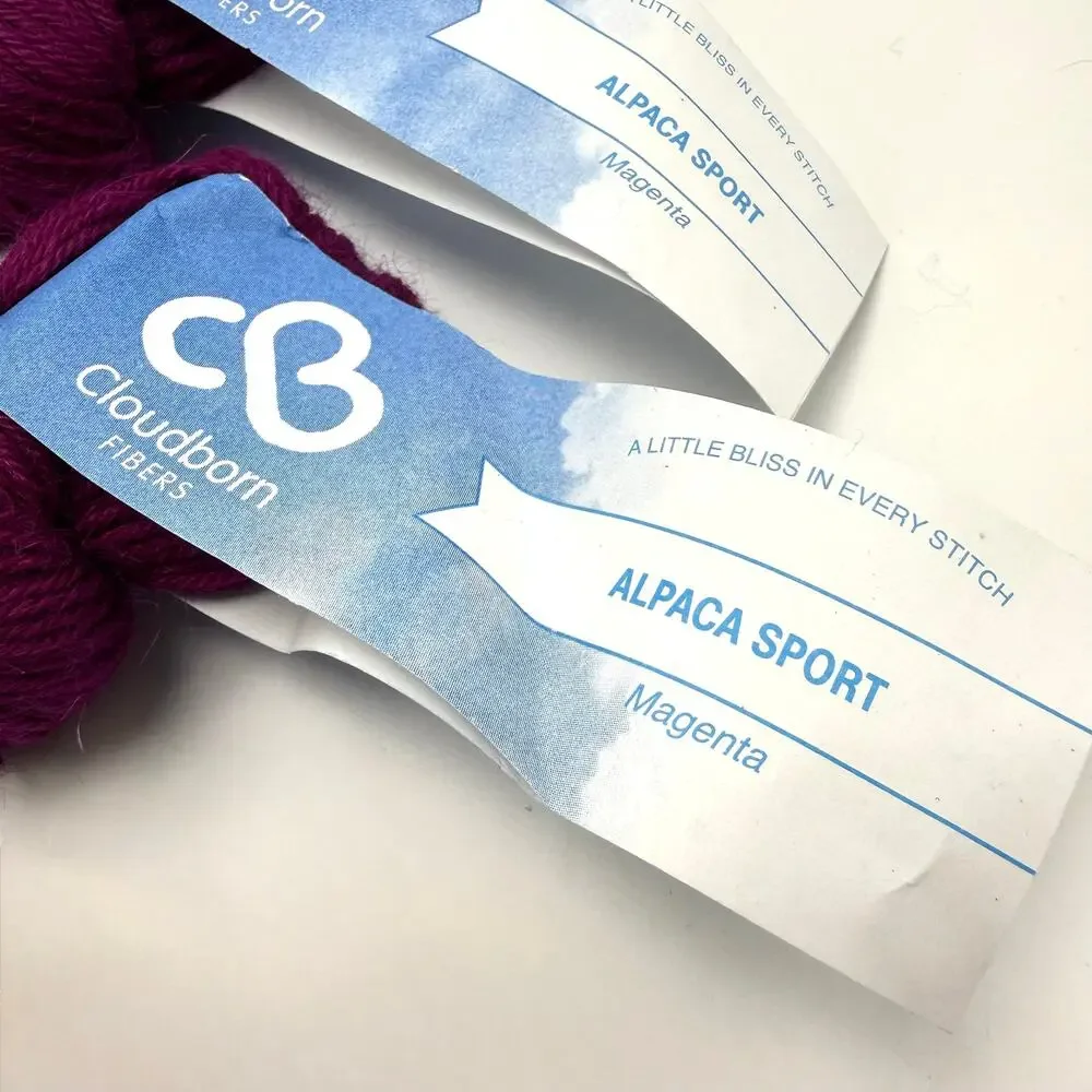 Cloudborn Alpaca Sport Yarn Magenta Lot of 3 Hanks Skeins 50g Peru 100% Alpaca